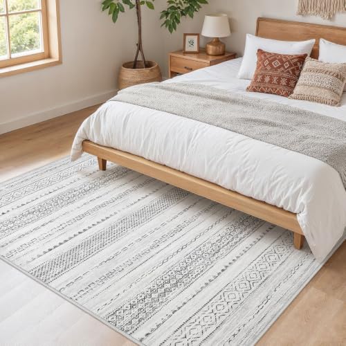 Boho 4x6 Area Rug Living Room Rugs Machine Washable Color Gray
