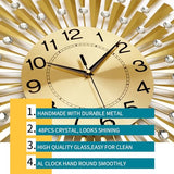 FLEBLE Large Wall Clocks for Living Room Decor Modern Gold Silent Wall Clock Battery Operated Non-Ticking for Bedroom Kitchen Office Home Decorative 24Inch Retro Crystal Clock Wall Decor for House
