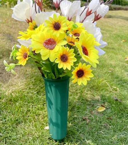 Memorial Floral Vases, Cemetery Vase, Headstones Flower Holder, Grave Cone Vase, Flower Pots for Outdoor Plants, Decorative Plastic Containers (Set of 6, Green)