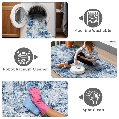 2x6 Runner Rug Non Slip Washable Hallway Runners Blue
