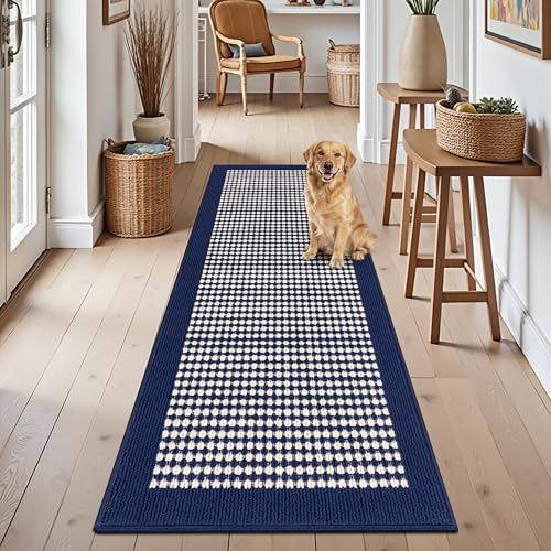 Hallway Runner Rug 2x6 ft,Washable Indoor Navy Carpet with Non Slip Rubber Backing,Low Pile Durable Kitchen Floor Mat for Laundry Entryway Door & High Traffic Areas