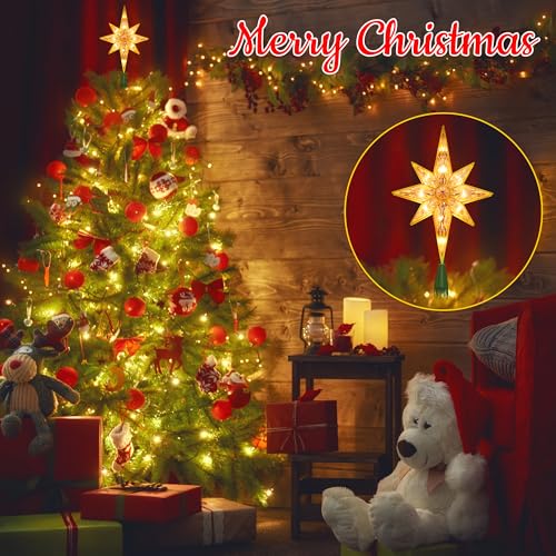 Brizled Christmas Tree Topper, 11" Warm White Double-Sided Bethlehem Star Tree Topper, Plugin Polaris Xmas Treetop with 10 Lights, UL Certified Lighted Tree Top for Christmas Tree Home Holidays Decor