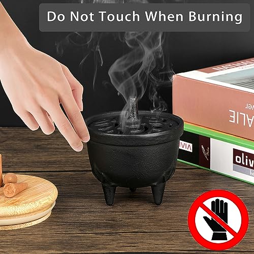 JUXYES Vintage Tripod Incense Burner Holder with Lid, Cast Iron Incense Holder Metal Cauldron Censer Antique Cone Coil Incense Burner Holder for Incense Resins, Cones, Charcoal or Wax Melts