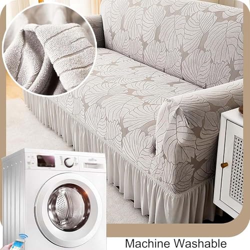 Stretch Sofa Cover, High Elastic Fabric 1 2 3 4 Seater Couch Slipcover, Machine Washable Sofa Cover Universal Non Slip Couch Cover with Skirt (F,1 Seater/35-55in)