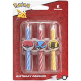 Pokémon Birthday Cake Candles | 6 Birthday Candles for Cake Decorations, Red, Blue, Yellow Striped Candles, Poké Ball Cake Toppers for Pokémon Party