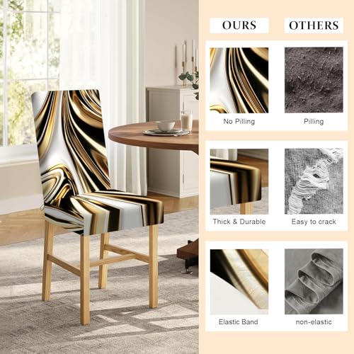FOREVER QUEEN Black Gold Chair Covers Set of 4, Flower Design Stretch Dining Chair Slipcovers Washable Universal Seat Protectors for Kitchen, Banquet, Party