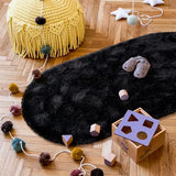 Goideal Fluffy Bedroom Rug, Small Oval Area Rugs, Black Shag Bedside Carpet for Kids Room Nursery Dorm Cute Fuzzy Indoor Decor for Boy and Girl, 2.6 x 5.3 Feet