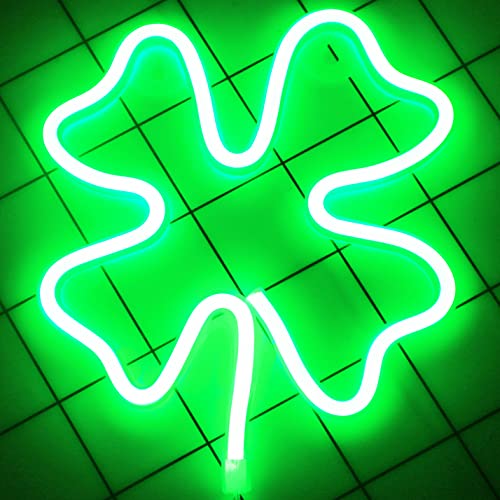 Neon Signs Shamrocks Shaped St. Patrick's Day Decorations, Green LED Clover Neon Lights for Wall Decor Battery/USB Operated Night Lights Bar Lamp for Home, Christmas, Halloween, Bedroom Decor