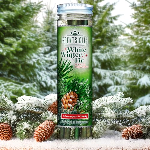 Scentsicles White Winter Fir Scented Christmas Ornaments with Hooks | 2 Bottles (12 Sticks Total)