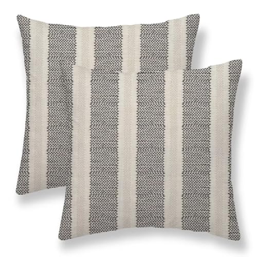 Black Polka Dot Pillow Covers 18 x 18 Inch Set of 2 Boho Striped Decorative Outdoor Throw Pillow Covers Linen Modern Geometry Cushion Cases for Home Sofa Couch Livingroom Decor