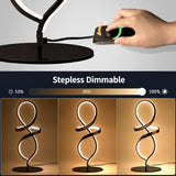 Mayful Modern Table Lamp with LED Unique Spiral Design, Small Nightstand Lamp with Stepless Dimming Switch, Black Bedside Lamps for Bedroom, Nightstand, Living Room, Office, Desk, 12W 3200K Warm White