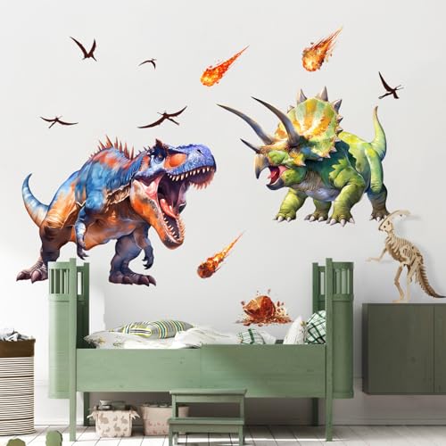 Supzone Large Dinosaur Wall Decals for Kids Room - Tyrannosaurus Triceratops Dino Wall Stickers for Boys Bedroom, Living Room, Baby Nursery Wall Art Decor