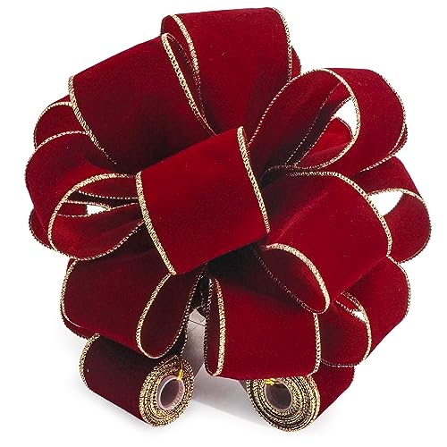 Red Wine Velvet Christmas Tree Topper Bow 11" with 4 Ribbon Streamers x 3 Yards Long Each for Holidy Elegant Fancy Home Décor Indoor