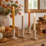 Wooden Taper Candle Holders: Rustic Farmhouse Decor, Set of 4