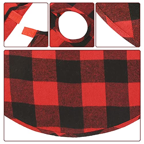 Sattiyrch Small Christmas Tree Skirt 18in, Red Black Buffalo Check Christmas Tree Skirt for Holiday Christmas Decorations (Red Black Buffalo Check, 18in)