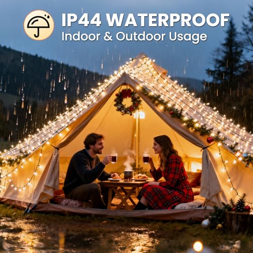 JTSIOV Christmas Tree Lights, 65FT/20M 200 LED Christmas Lights Plug in, 8 Modes Waterproof Outdoor Lights Indoor, Memory Function, Connectable String Lights for Party, Patio, Wedding (Warm White)