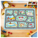 Kids Rug Car Rugs 31''x47'' Playmat Carpet for Play Toy Cars for Playroom Classroom Kids Room, Non-Slip Road Traffic Floor Rug Mats, Washable Children's Town Road Play Rug.