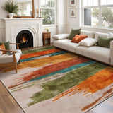 9x12 Area Rug Living Room Rug, Modern Abstract Washable Rug Orange