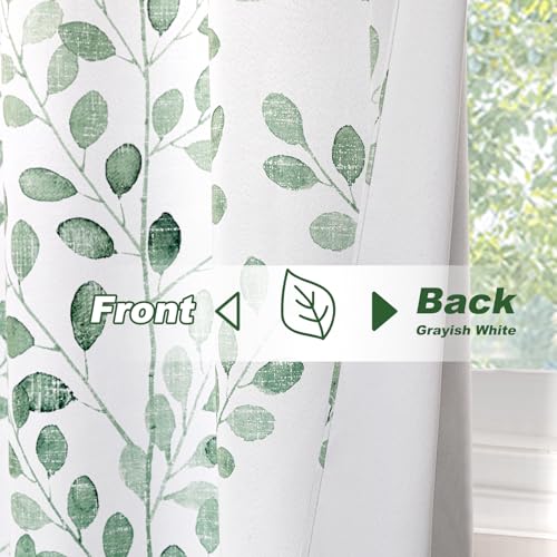 MYSKY HOME Green Botanical Leaf Curtains 84 inch Long 2 Panels Set Spring Curtains Patio Eucalyptus Leaf Pattern Grommet Thermal Insulated Drapes for Living Room Bedroom Farmhouse Country