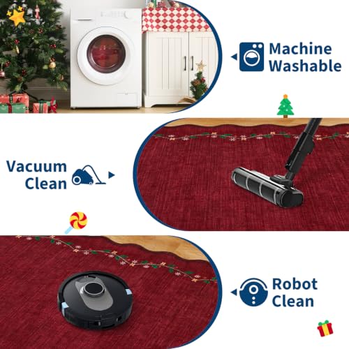 GarveeHome Christmas Rug 2x3 Red Scalloped Washable Doormat for Entryway