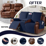 KinCam 100% Waterproof Recliner Loveseat Cover with Console X1, Recliner Couch Covers X1, Recliner Chair Covers X1(Dark Blue)