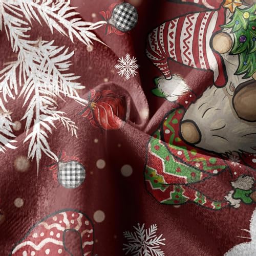 Christmas Tree Skirt 36 Inches, Gnomes with Holly Berry Pencil Red Background Tree Skirt, Winter Xmas Tree Mat Decorations for Home Party Holiday Decorations