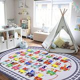Small Playroom Rug, Kids Playmat ABC Alphabet, Numbers, Train and Road Themed Play Mat Educational Floor Carpet for Classroom Kids Bedroom Decor,Grey, 3'3" x 5'