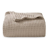 Bedsure 100% Cotton Throw Blanket for Couch 50x70 inches - Cooling Breathable and Soft for Summer, Waffle Weave Throw Blanket for Office, Taupe