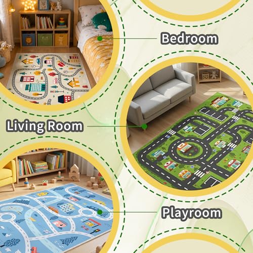 Enkor Kids Rugs, Non Slip 3' x 5' Road Playmat Carpet for Children, City Map Rugs for Playroom Bedroom Living Room Beige