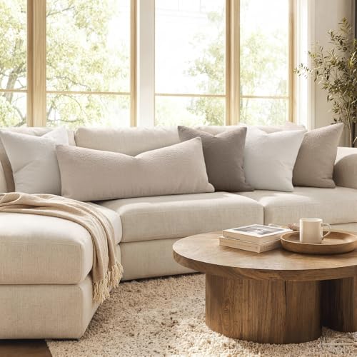 MIULEE Textured Boucle Throw Pillow Cover Beige Accent Solid Lumbar Pillow Case Decorative Soft Pack of 1 Couch Cushion Chair Sofa Bedroom Livingroom Home Decor,36x14 Inch