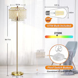 Gold Crystal Floor Lamp, 64" Tall Elegant Standing Lamp with On-Off Foot Switch, Double-Layer Lampshade, Standing Floor Lamps for Living Room, Bedroom, Office, 8W LED Bulb Included