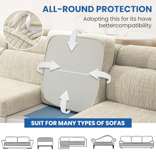 Stretch Couch Cushion Covers, 3 Piece Sofa Seat Slipcovers for Pets, Non Slip Sofa Seat Cover Washable Washable, Soft Thick, with Elastic Bottom(3 Piece Sofa Cushion Covers, Beige)