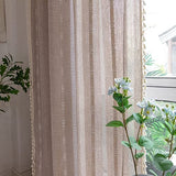 Linen Curtains 84 Inches Long - Embroidery Striped Farmhouse for Living Room, Tassel Boho for Bedroom, Light Filtering 2 Panels Set Rod Pocket Drapes (52" W x 84" L, Khaki)