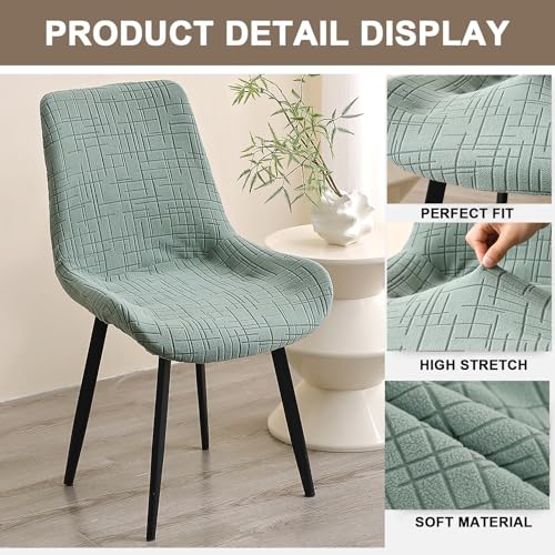 Eco-Ancheng Dining Chair Covers Jacquard Stretchy Curved Chair Covers Mid Century Modern Slipcovers for Armless Accent Side Chairs, Kitchen&Dining Room Chair Protectors Shell Chair Slipcover(4PCS,03)