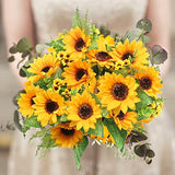AmyHomie Artificial Sunflowers for Outdoors - 2 Bunches Fake Sunflower Bouquets with 14 Large Blooms, UV Resistant Silk Flowers for Home Wedding Fall Decor, Garden Party Centerpieces, 17.7 Inches