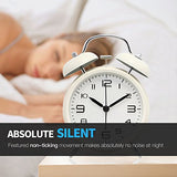 Betus [Non-Ticking Twin Bell Alarm Clock - Metal Frame 3D Dial with Backlight Function - Desk Table Clock for Home & Office - Milk White