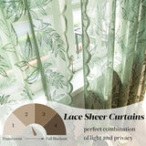 Sutuo Home Olive Green Lace Curtains 84 Inches Long for Bedroom Living Room, Leaf Embroidery Window Sheer Drapes Pair, Rod Pocket Vintage Country Window Treatments Set of 2 Panels, 57" W x 84" L