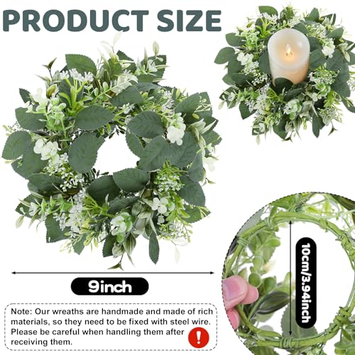 3PCS Artificial Eucalyptus Leaves Wreaths Candle Rings Wreaths Summer Greenery Garland Pillar Holder for Home Wedding Party Table Centerpiece Green