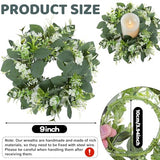 3PCS Artificial Eucalyptus Leaves Wreaths Candle Rings Wreaths Summer Greenery Garland Pillar Holder for Home Wedding Party Table Centerpiece Green