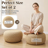Briwooody 2 Pcs Handmade Round Jute Low Pouf Ottoman - Braided Floor Seating Cushion, 16" x 16" x 8" Natural Fiber Foot Rest Stool, Boho Decor for Living Room, Bedroom, and Patio
