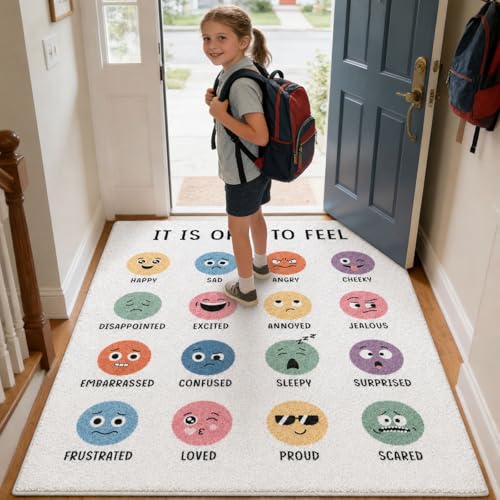 3.3x4 ft Calming Corner Items Calm Corner Classroom Rug Feelings Chart Emotion Area Rug Back to School Floor Mat Soft Fluffy Mental Health Non-Slip Play Carpet for Nursery Playroom Bedroom Living Room