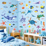 DECOWALL 128 Pieces Under The Sea Wall Decals Ocean Fish Stickers Turtle Jellyfish Seaweed Removable for Kids Bedroom Nursery Living Room Home Art Decor Bathroom Baby(DS12-8048)