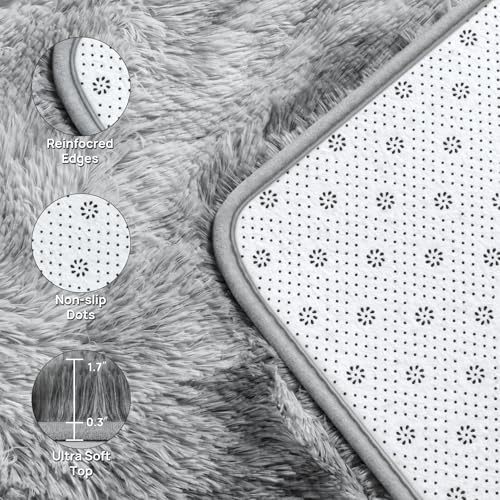 Deerhoo Large Shag Area Rugs 6 x 9, Tie-Dyed Plush Fuzzy Rug for Living Room, Ultra Soft Fluffy Furry Rugs for Bedroom, Indoor Carpet Nursery Rugs for Kids Room Home Decor, Light Grey