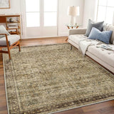 CHAMPLANT Area Rug 8x10 Washable Rug Brown Vintage Traditional Mat Distressed Indoor Foldable Thin Retro Accent Floral Non Slip Carpet Living Room Dining Room Office