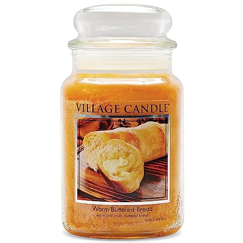 Village Candle Warm Buttered Bread Large Glass Apothecary Jar, Scented Candle, 21.25 oz., Brown