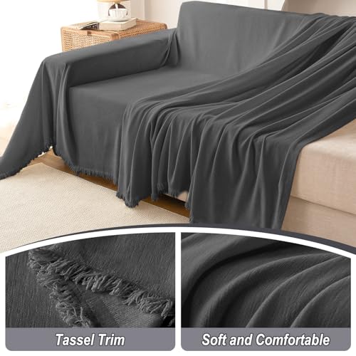 Chenille Couch Cover for Sofa,Soft Tassel Slipcover for Couch,Blanket Couch Covers for 1 Cushion Couch,Sofa Slipcovers Washable Pet-Friendly Furniture Protector (Dark Grey)