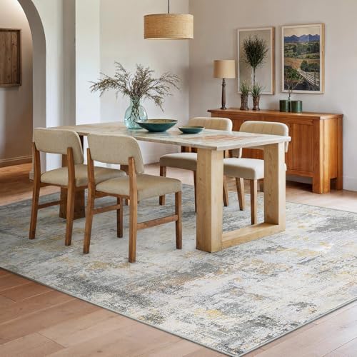 6x9 Area Rug Living Room, Modern Abstract Washable Indoor Carpet Beige