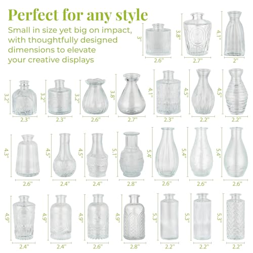 24 Pack Glass Bud Vase in Bulk - BEAHOT Clear Flower Vases for Wedding Decorations, Mini Vase for Centerpiece Table Decorations, Small Boho Vase for Home, Wedding Decor, Mother's Day, Party, Office