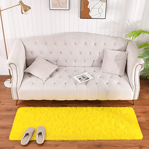Keeko Runner Rugs for Bedroom Girls Room, 2x6 Fluffy Bedside Kids Room Rug Shag Cute Indoor Baby Rugs Fuzzy Modern Area Carpet for Teen Kid Girl Child Nursery Living Room Dorm Decor Yellow