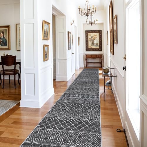 3x16 Black Moroccan Washable Rug:Modern Boho Long Hallway Runner Rug